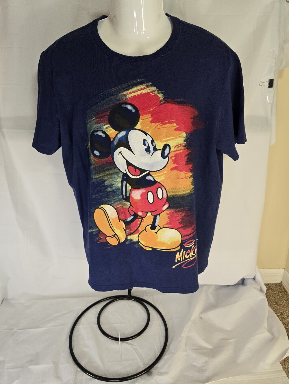 Vintage-Style Disney Store Mickey Mouse Graphic Tee Large Blue Crew Neck T-Shirt
